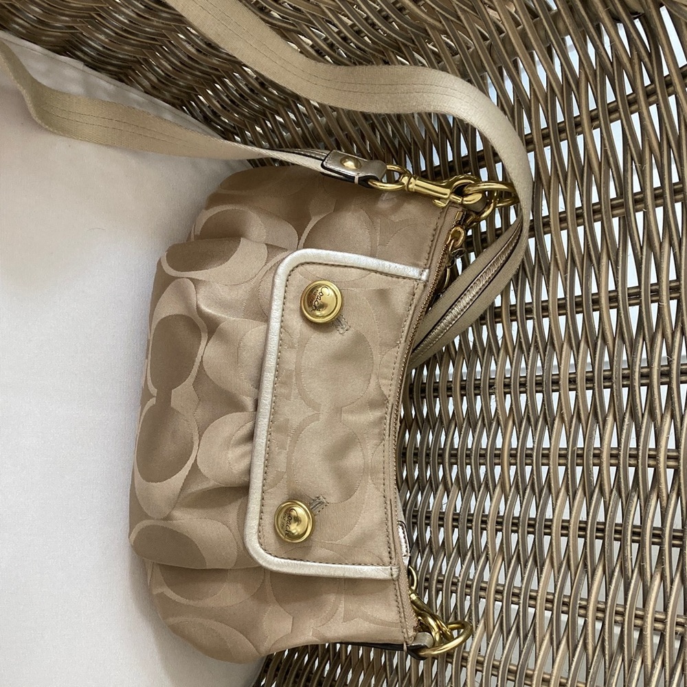 Coach Beige Shoulder Bag with Gold Accents